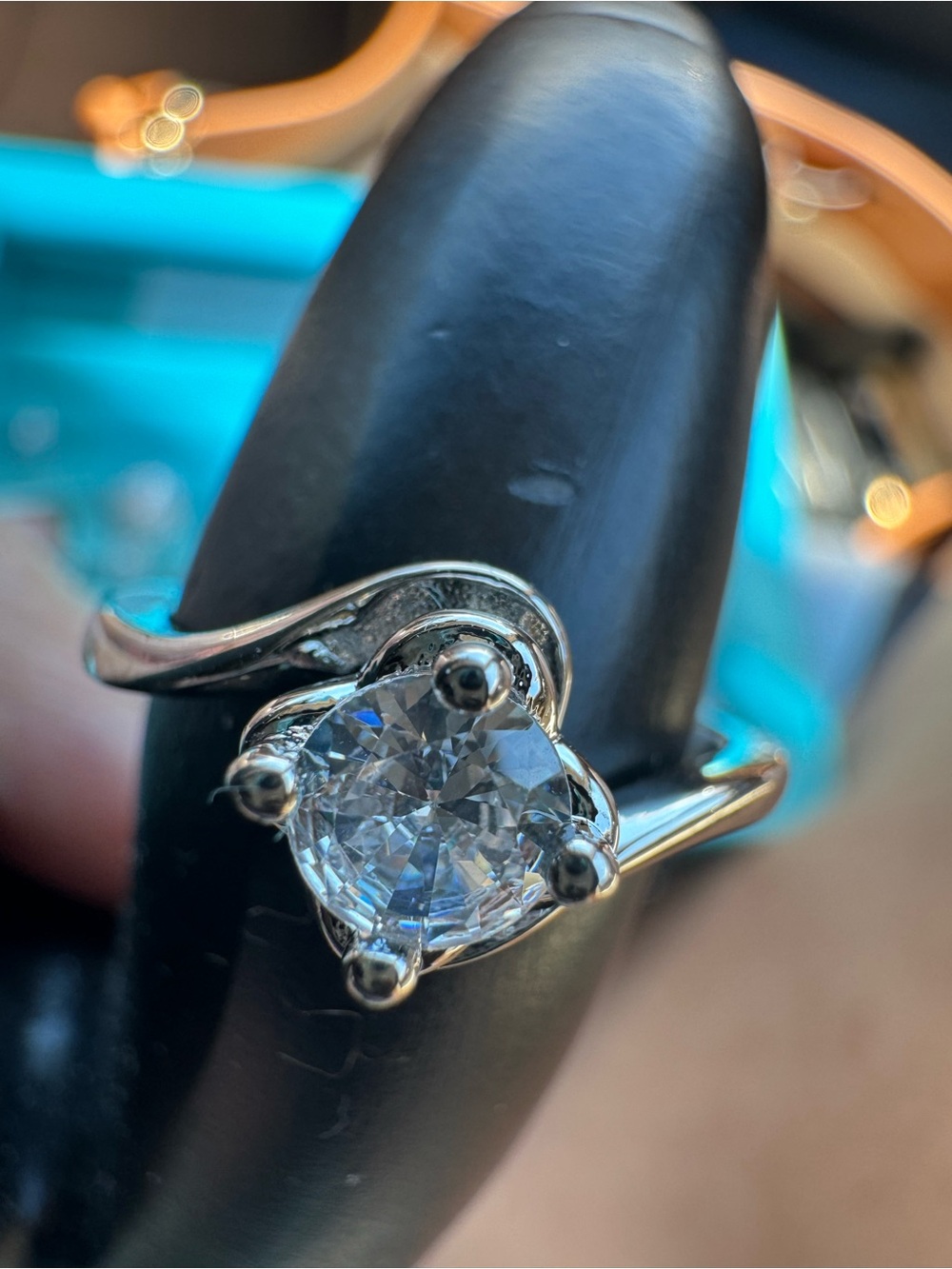 925 Sterling Silver stamped acid test Solitaire Cubic Zirconia Ring - Clear s7